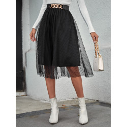 SHEIN X Belinda Chain Detail Dobby Mesh Overlay Skirt