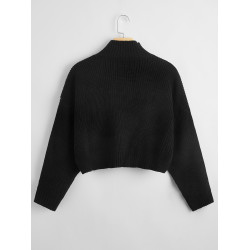 High Neck Drop Shoulder Chunky Knit Sweater