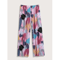 Tropical Print Tie Waist Pants