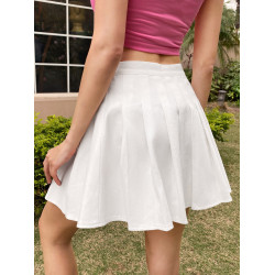 Solid High Waisted Pleated Skirt